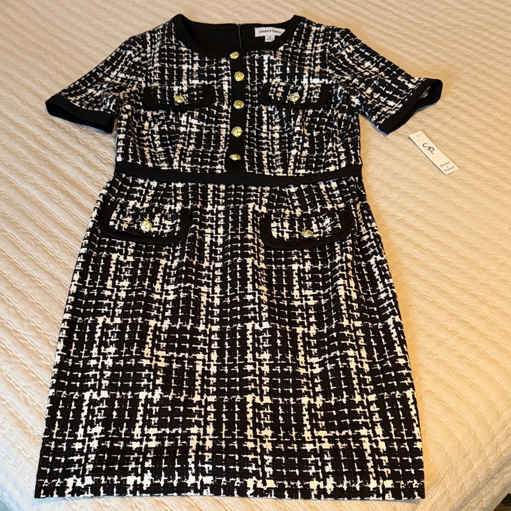 Lovely & Fab "Shelby & Palmer" Black & White Tweed Style Dress Timeless! Sz 6 - Picture 8 of 13